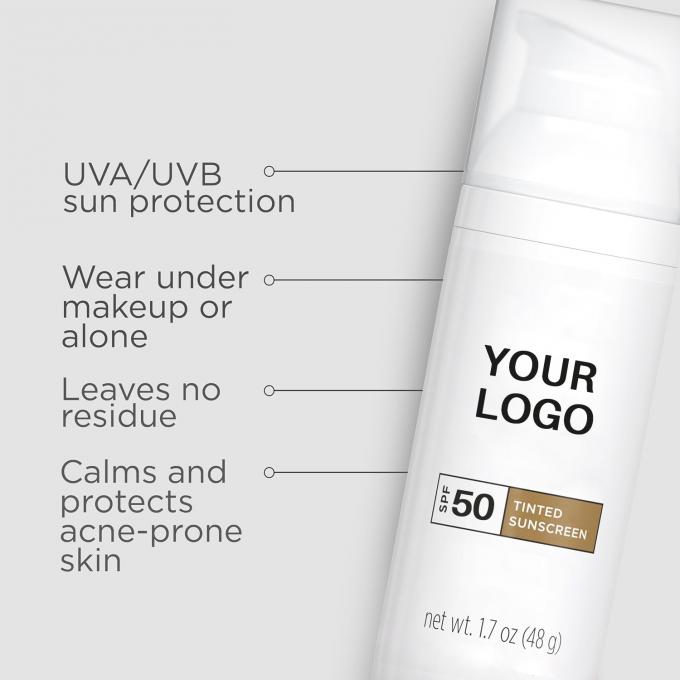Dukungan Label Pribadi Tinted Face Sunscreen SPF 50 dengan Zinc Oxide Titanium Dioxide 1